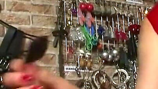 Sexy babe playing with her slave