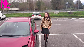 Sexy Speedy Driving in Patent Black Pumps and Seamed Black Pantyhose