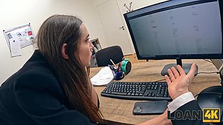 Lustful chicks stand in a line to satisfy hung loan agent to get cash