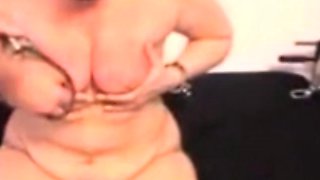 My Dom lashing hard my boobs (German home BDSM)
