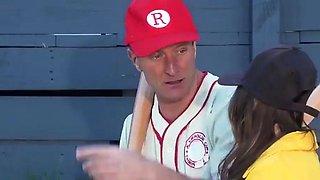 Busty brunette loves railing man meat in yellow dress