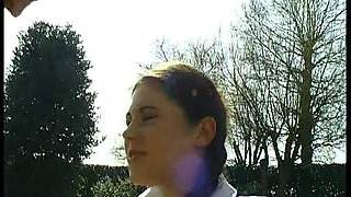 Busty Schoolgirl in Stockings Hard Anal Pounded and Facialized Outdoor