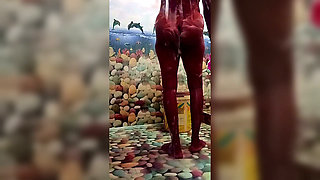 She takes off her clothes in the bathroom and washes her pussy with soap 138