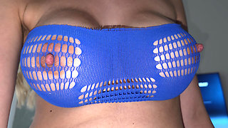 My busty wife gives me amazing handjob, huge cumshot