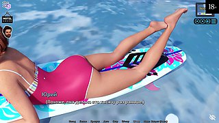 Teen blond beach, diminutive, 3d animated