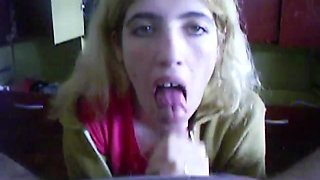 young blonde  wife sucks cock, toy with dildo, gets cum in mouth and swallow