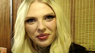 POV amateur blonde slut blowing monster dick in the bus