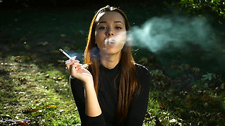 Seductive Russian Beauty Smoking Cigarette Outdoor Vibes