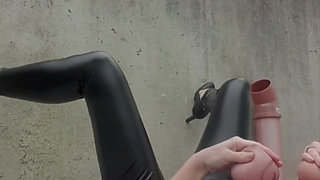 MILF Squirt to Wall in Bondage Dress