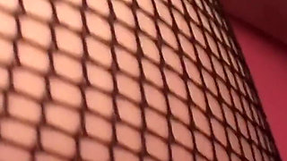 Black Fishnets & Pink Crotchless Pantyhose
