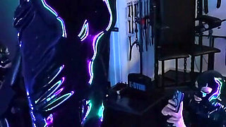 Bts: Neon-lit Alien Latex Lab - Standing Fisting in a Latex Sack