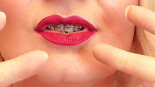 ASMR video: Latex nurse gloves. Doctor Santa girl teasing with smile and close ups. Arya Grander.