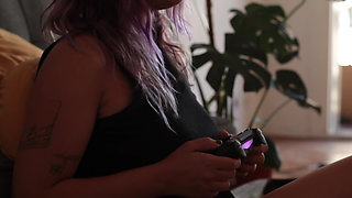 Big Ass Gamer Girl Plays on a Hot Summer Day