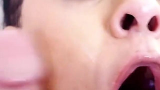 Brazilian teen Abby Lee Brazil POV deepthroat blowjob and cum swallow