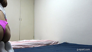 Thong Bloomers and No Bra Short Gym Clothes Girl Clean Room, Indoor Camera Cute Tits Girl in Girl's Only Apartment in Japan