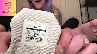 Ripping the Tongues Out of Another Pair of Tiny Sneakers Size 10 Vs 16 Feet