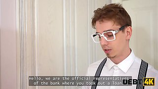 Debt4k. russian blondie is paying her debts by using her Tight Pussy and asshole in Double Penetration