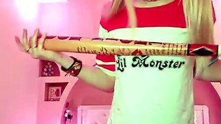 Blonde amateur gives webcam show with toys
