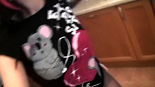 Smoking emo teen masturbates