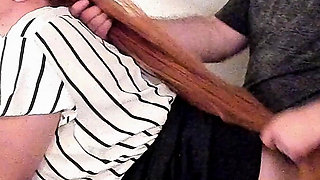 Teacher Lets Her Long Red Hair Down for Rough Hair Pulling Fuck Bent Over Desk