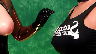 Sexual latex MILF mistress playing with real sex doll femdom POV JOI