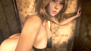 Naughty educator gets steamy in the shower with a dildo