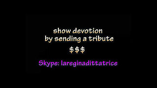 Femdom chick in nylons trampling on her slave's body