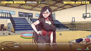 Buxom professor in isekai anime porn gets down in the gym