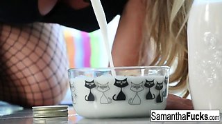 Samantha Saint takes a Milk bath