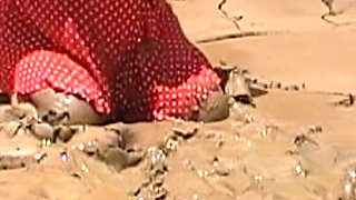 Julie Gets Messy in Mud - Huge Natural 38F Tits Swing in Wet Dirt Outside