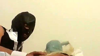 Laura with blonde pigtails and high heels throated and fucked