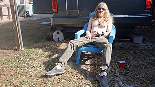 Post-holiday Stroking, Ass Play And Shooting Cum Onto The Lawn