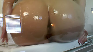 Busty Asian in the Bath - Oiled Big Tits and Toy Play