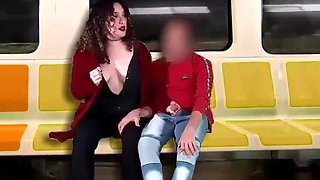 My Hubby Films Me Jerking Off A Stranger On The Train - LadyRoma Latina MILF Public Handjob