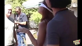 This Brunette Looks Cute but Secretly Adores Having a Bunch of Men Cum on Her