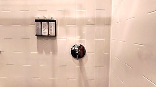 Big tittied housewife pleasuring herself in the shower