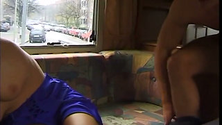 Lovely blonde chick pleasing two thugs