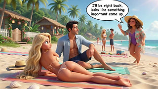 Married Blonde's Beach Tease Becomes Wild House Game with Husband and Young Men (ai Generated)