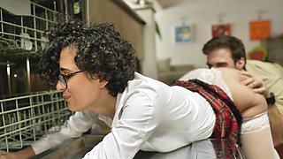 Curvy Victoria pleases mature Gabriel in the kitchen