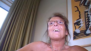 German old granny tries sex casting and masturbates