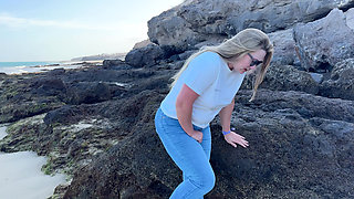 Peeing in Tight Jeans on the Beach