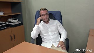 Glasses-Wearing MILF In Stockings Gets Pounded Hard On Office Desk