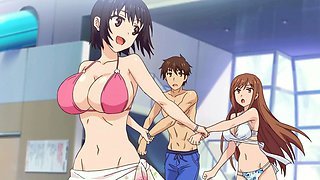 Hentai step beauty sits deep for fast bare bounce on bench