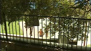 Big boobs blonde babe pussy licking pussy fucking in the garden cum in mouth