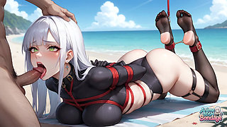 XXX: Sexy Catgirl Lovers on a Beach Bondage Fetish Milkplay Adventure!