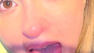 Cleaning Busty Slut Sucks Two Cocks and Swallows Milk