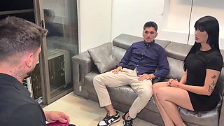 Job interview goes wrong and ends up in wild spit-roasting threesome