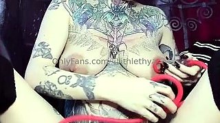 Blonde tight pussy babe solo toy fun in glamour masturbation
