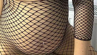 Pregnant in Fishnets Suit with Big Boobs Humping Couch to Orgasm