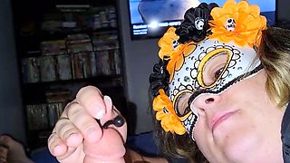 Blonde BBW Sounds Her Cock While Giving a Blowjob